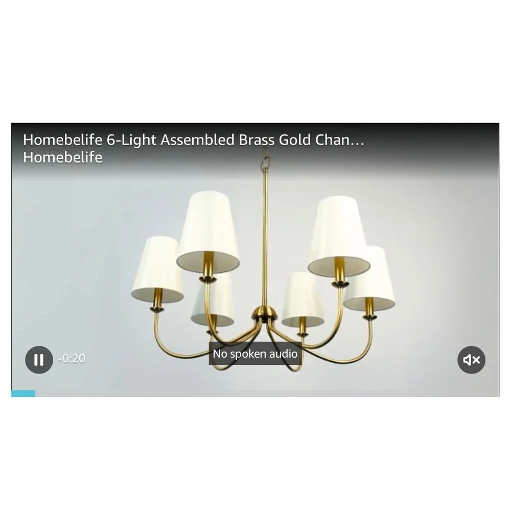 New in Box 6-Light Homebelife Chandelier Brushed‎ Bronze Gold Beige Shade Light
